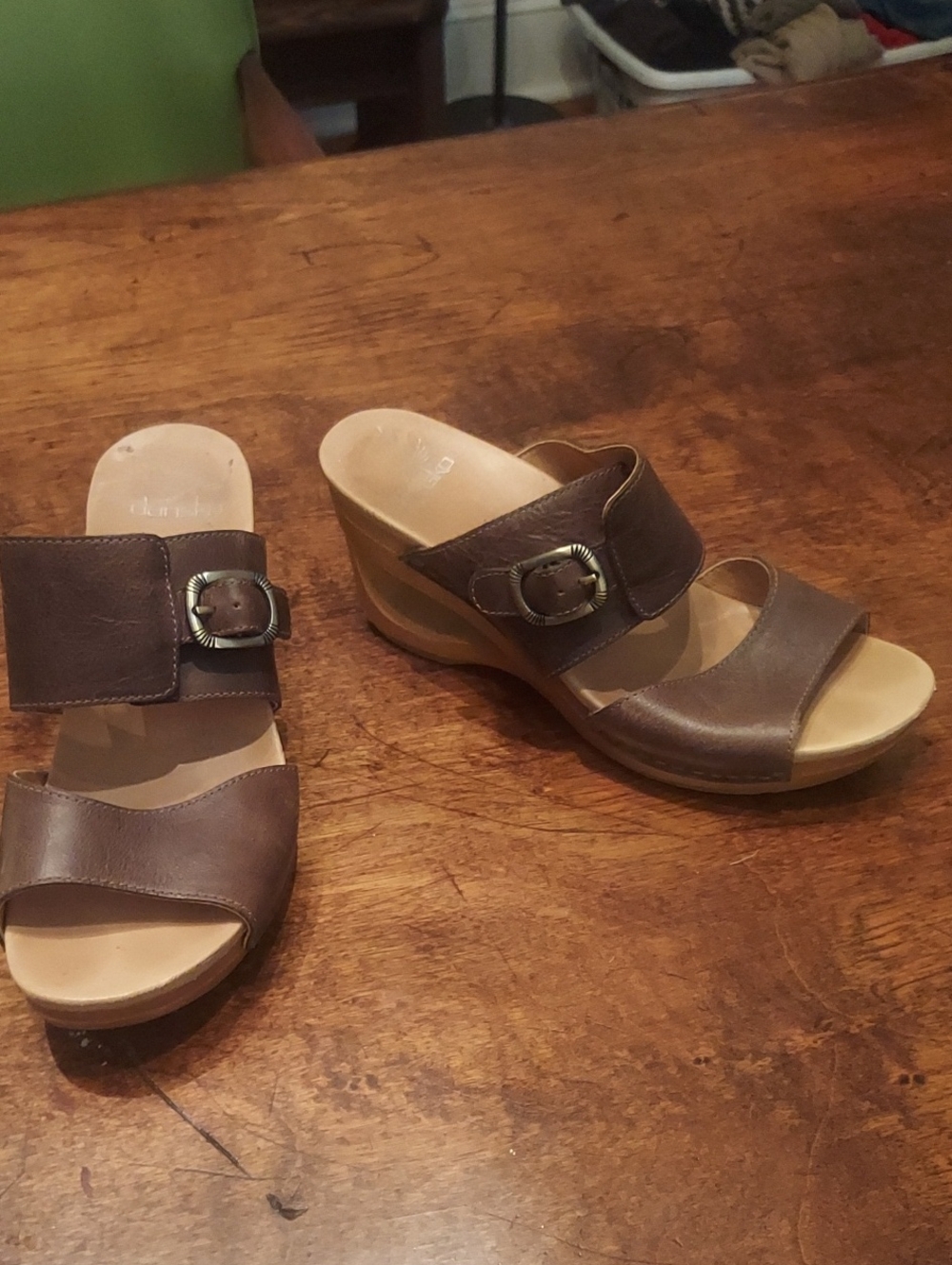 Casual Brown Wedge Slide Sandals with Buckle Strap